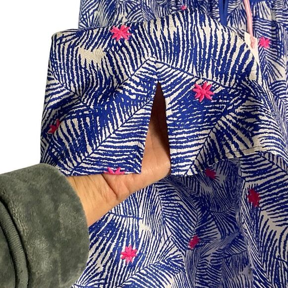 NWT Vineyard Vines Palm Print Tunic Top, Large, 100% silk, blue/white/hot pink - Picture 3 of 14